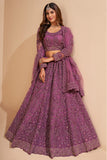 Purple Elegant Crystal Heavy Designer Work Soft Net Wedding Lehenga Choli