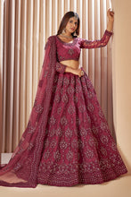 Load image into Gallery viewer, Dark Pink Crystal Heavy Designer Work Soft Net Wedding Lehenga Choli