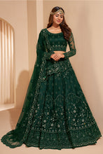 Load image into Gallery viewer, Emerald Green Crystal Heavy Designer Work Soft Net Wedding Lehenga Choli