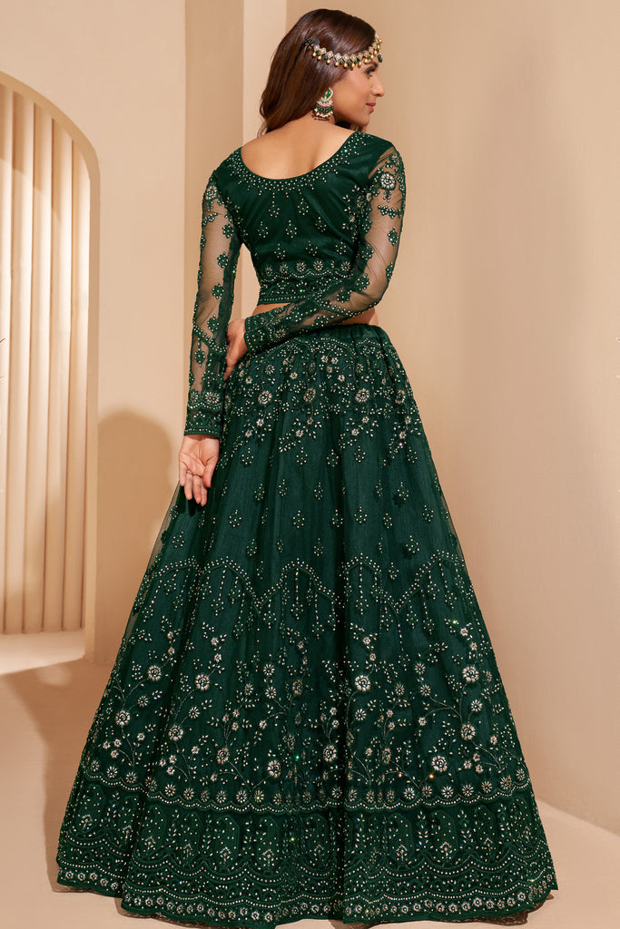 Emerald Green Crystal Heavy Designer Work Soft Net Wedding Lehenga Choli