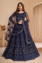 Load image into Gallery viewer, Navy Blue Crystal Heavy Designer Work Soft Net Wedding Lehenga Choli