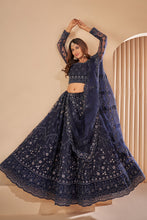 Load image into Gallery viewer, Navy Blue Crystal Heavy Designer Work Soft Net Wedding Lehenga Choli