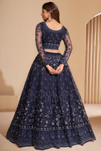 Load image into Gallery viewer, Navy Blue Crystal Heavy Designer Work Soft Net Wedding Lehenga Choli