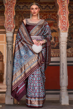 Load image into Gallery viewer, Blue Grey Designer Party Wear Silk Saree With Heavy Border