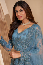 Load image into Gallery viewer, Light Blue Crystal Heavy Designer Work Soft Net Wedding Lehenga Choli