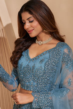 Load image into Gallery viewer, Light Blue Crystal Heavy Designer Work Soft Net Wedding Lehenga Choli