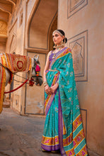 Load image into Gallery viewer, Aqua Blue Designer Printed Patola Saree For Wedding - Diva D London LTD