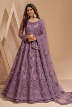 Load image into Gallery viewer, Mauve Crystal Heavy Designer Work Soft Net Wedding Lehenga Choli