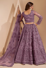 Load image into Gallery viewer, Mauve Crystal Heavy Designer Work Soft Net Wedding Lehenga Choli