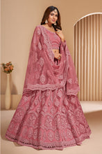 Load image into Gallery viewer, Dusky Pink Heavy Designer Work Soft Net Wedding Lehenga Choli