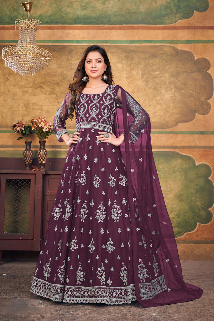 Wine Long Anarkali Gown