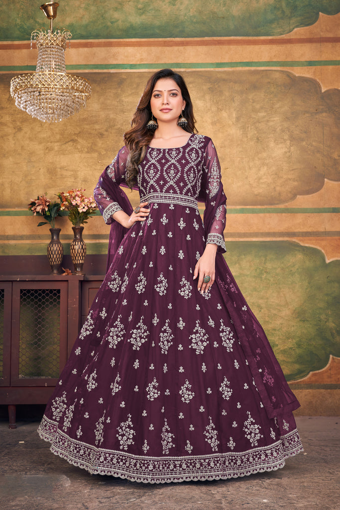 Wine Long Anarkali Gown