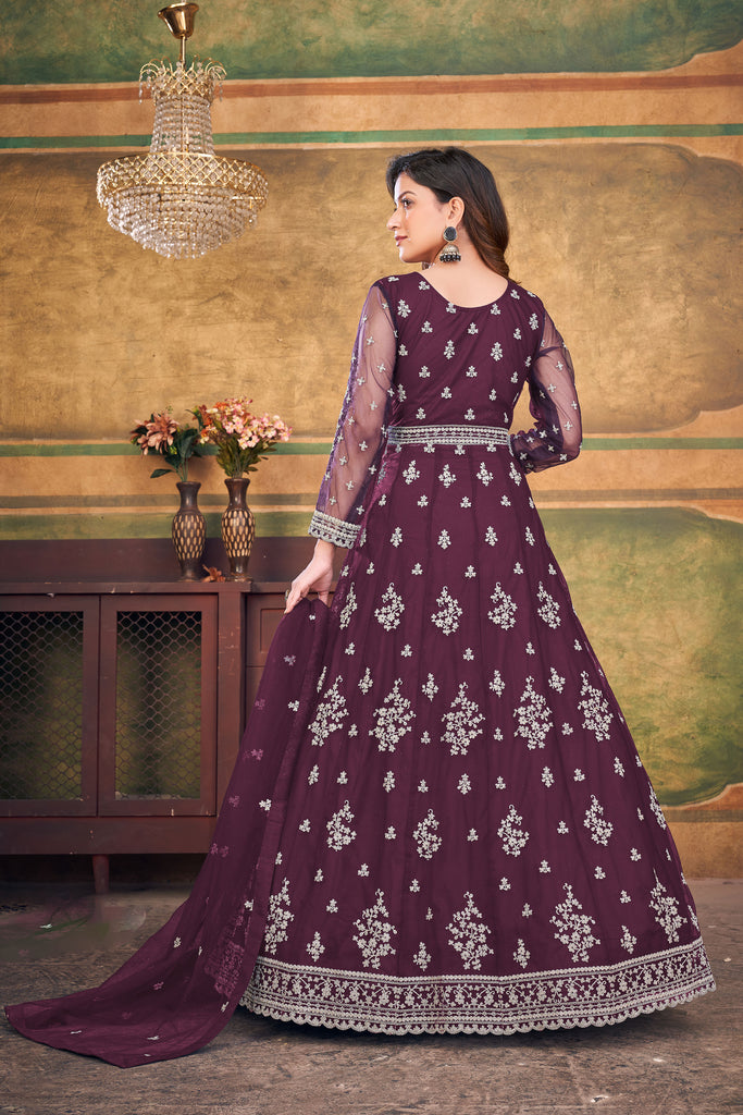 Wine Long Anarkali Gown