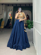 Load image into Gallery viewer, Yellow Printed Blouse and Navy Cotton Lehenga Co-Ord Set