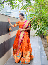 Load image into Gallery viewer, Orange Paithani lehenga choli ensemble