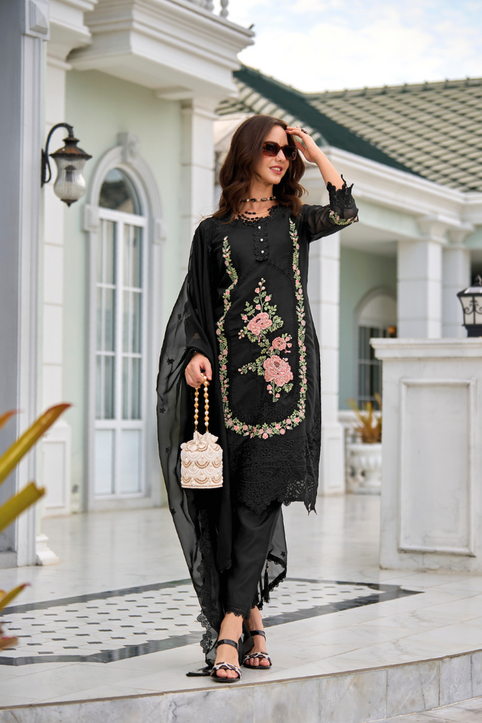 Black Lakhnavi Embroidered Suit