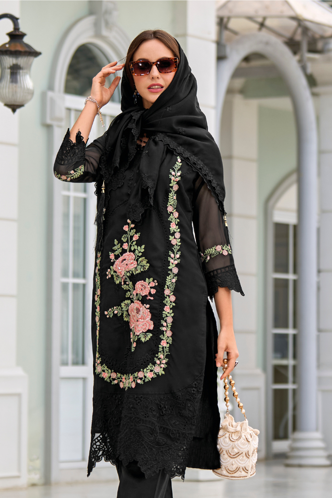 Black Lakhnavi Embroidered Suit