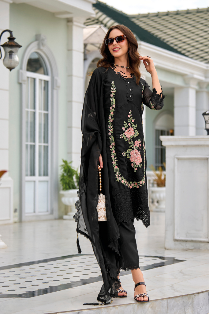 Black Lakhnavi Embroidered Suit
