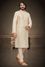 Load image into Gallery viewer, Cream Silk Kurta Pyjamas