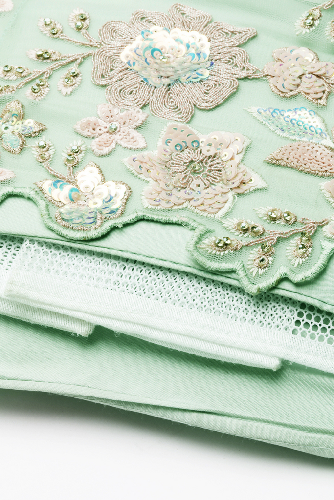 Lime Green net sequins with heavy zarkan embroidery lehenga choli & Dupatta