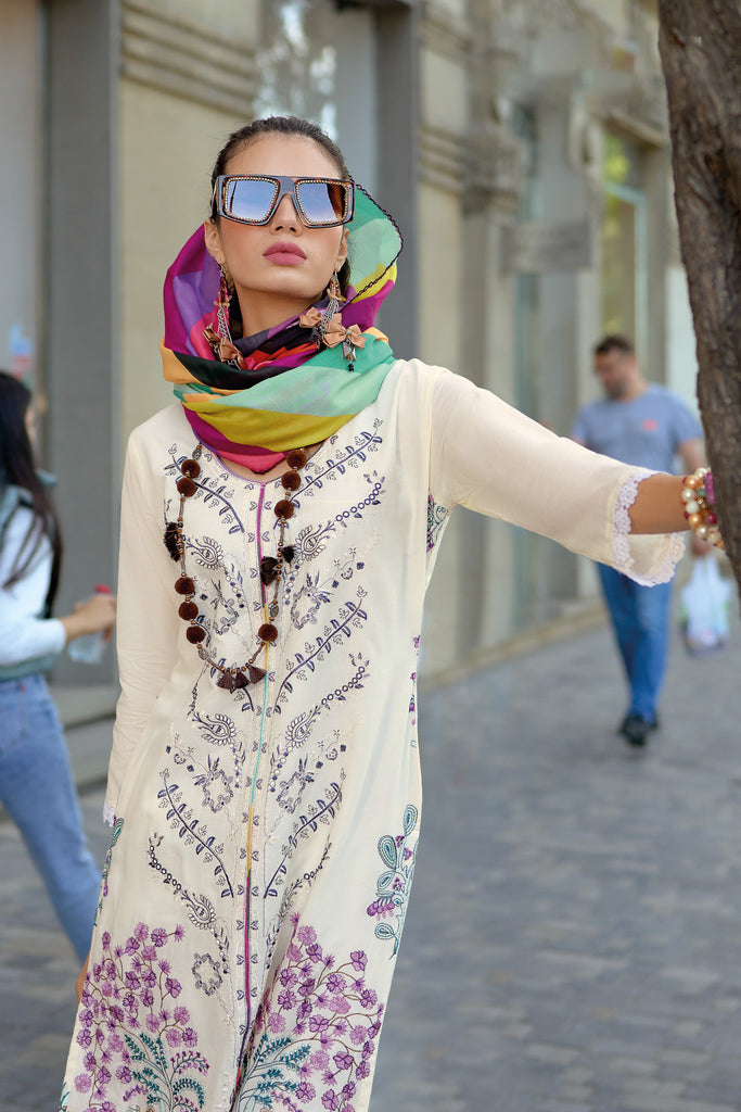 White Cotton Embroidered Festive Wear Salwar Suit