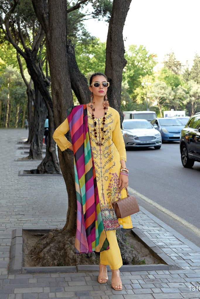 Yellow Cotton Embroidered Festive Wear Salwar Suit