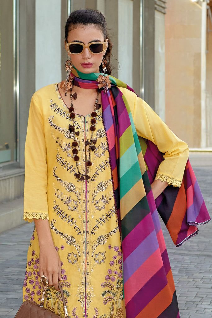 Yellow Cotton Embroidered Festive Wear Salwar Suit