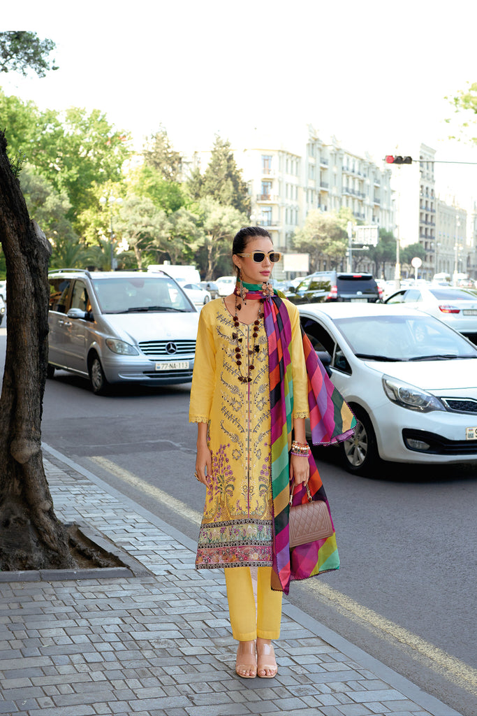 Yellow Cotton Embroidered Festive Wear Salwar Suit