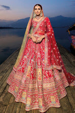 Load image into Gallery viewer, Carmine Red Bridal Designer Silk Lehenga Choli With Cording, Thread, Stone And Sequins Work - Diva D London LTD