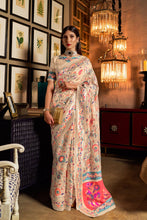 Load image into Gallery viewer, Beige Kanjivaram Pure Soft Silk Handloom Saree Pure Golden Zari Woven With Unstitched Blouse
