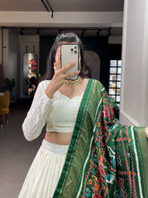 Load image into Gallery viewer, White with Green Duppatta Lucknowi Georgette Lehenga with foil mirror work