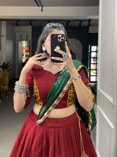 Load image into Gallery viewer, Maroon Pure Cotton Lehenga With Gotta Patti Touch Up