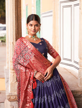 Load image into Gallery viewer, Navy Tussar Silk  Lehenga And Ajarakh Work With Foil Print