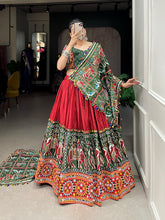 Load image into Gallery viewer, Red Dola Silk Patola Print Lehenga Digital Print With Gamthi Work And Mirrors