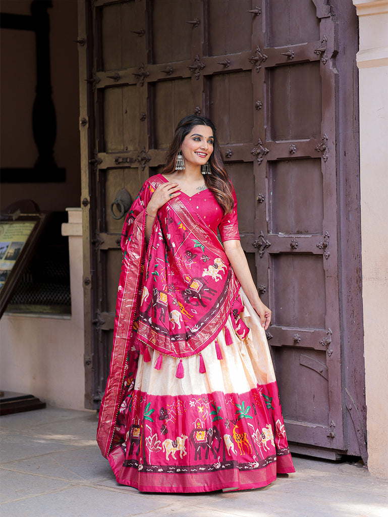 Pink Dola Silk Lehenga Choli With Floral Silk Dupatta