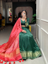 Load image into Gallery viewer, Green Cotton Lehenga Choli With Bandhej Patola Pure Gaji Silk Duppata