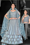 Net Light Blue Embroidered Panelled Lehenga