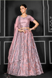 Net Salmon Pink Embroidered Flared Lehenga