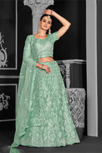 Load image into Gallery viewer, Net Seafoam Green Sequins Embroidered Panelled Lehenga