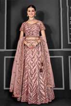 Load image into Gallery viewer, Net Peach Sequins Embroidered A-line Lehenga