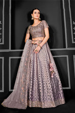 Load image into Gallery viewer, Net Light Mauve Patch Embroidered A-line Lehenga