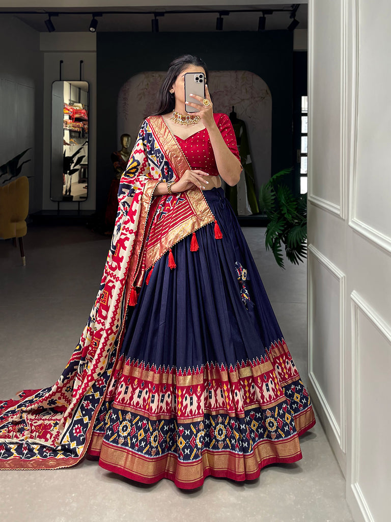 Navy Patola Tussar Silk Lehenga Choli With Duppata