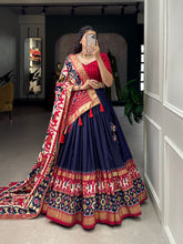 Load image into Gallery viewer, Navy Patola Tussar Silk Lehenga Choli With Duppata