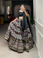 Load image into Gallery viewer, Black Leheriya Tussar Silk Patola Lehenga Choli With Duppata