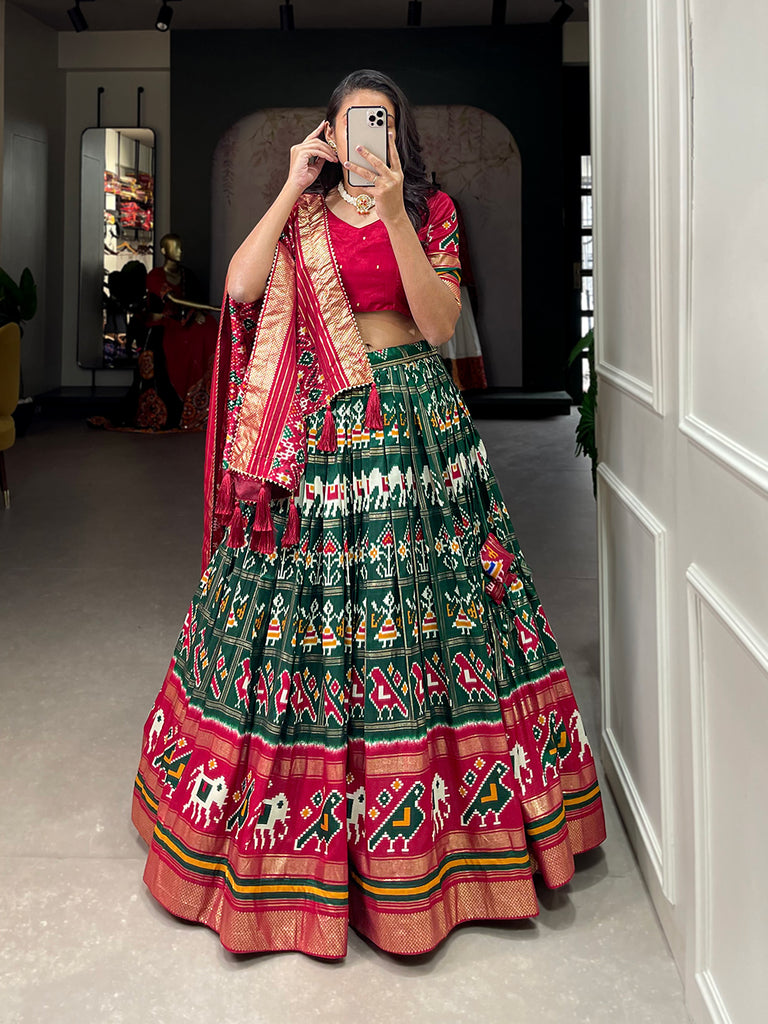 Green Silk Patola Print Lehenga Choli - Diva D London LTD