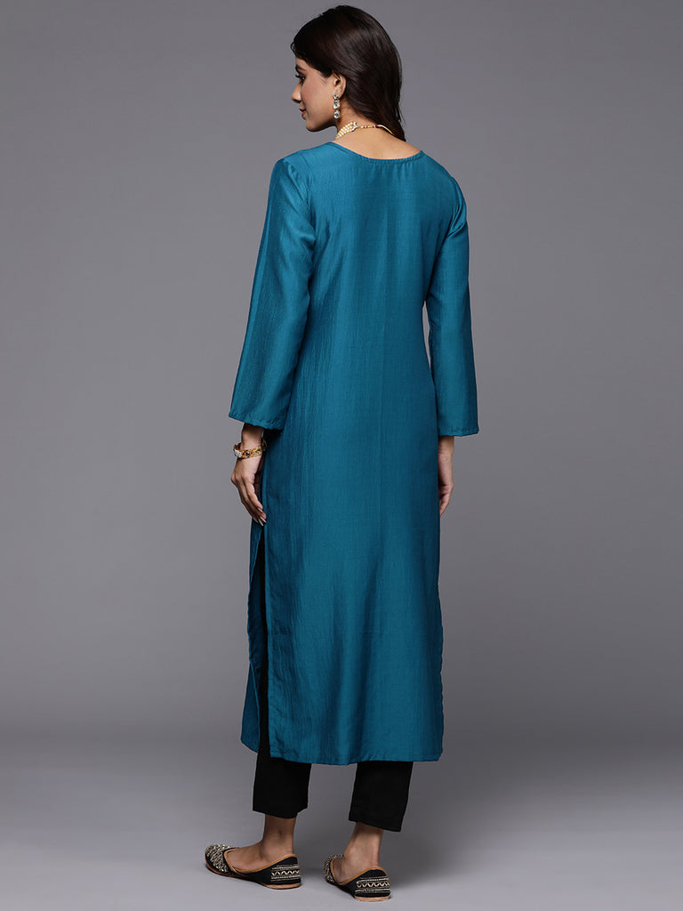 Indo Era Teal Yoke Design Straight Ethnic Kurtas - Diva D London LTD