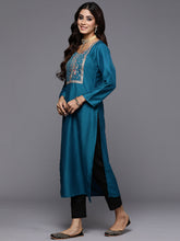 Load image into Gallery viewer, Indo Era Teal Yoke Design Straight Ethnic Kurtas - Diva D London LTD