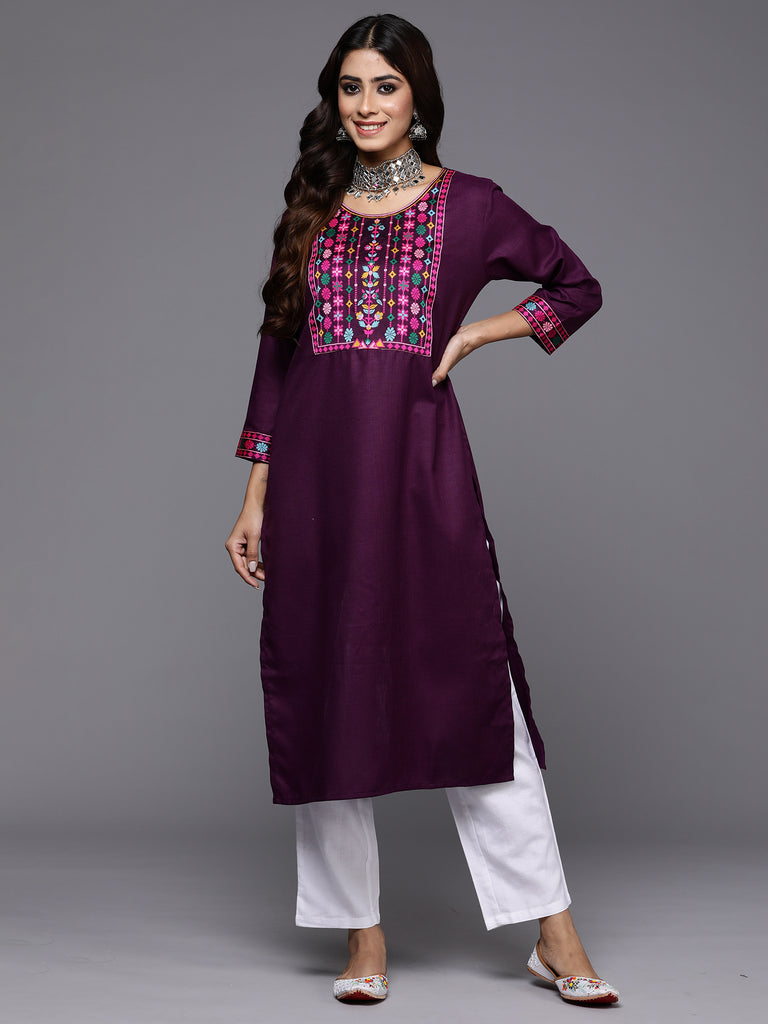 Indo Era Purple Yoke Design Straight Casual Kurtas - Diva D London LTD