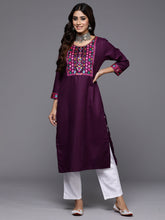 Load image into Gallery viewer, Indo Era Purple Yoke Design Straight Casual Kurtas - Diva D London LTD