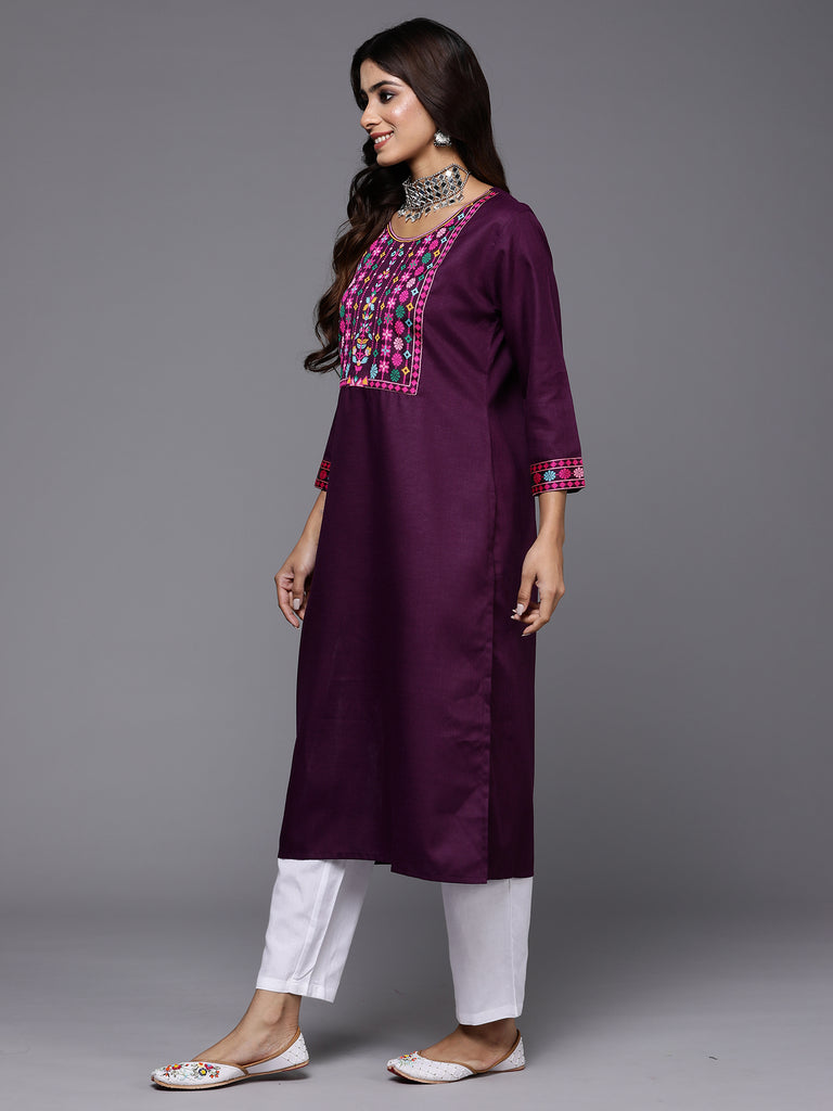 Indo Era Purple Yoke Design Straight Casual Kurtas - Diva D London LTD